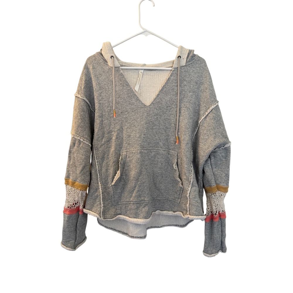 Free People Movement Dream Catcher Hoodie Oversized Gray Cotton Mesh Detail S